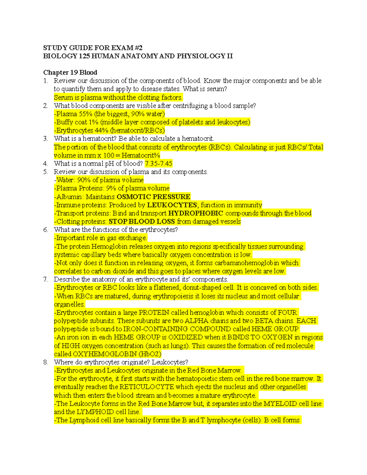 Study Guide FOR EXAM #2- Biology 125 - STUDY GUIDE FOR EXAM BIOLOGY 125 ...