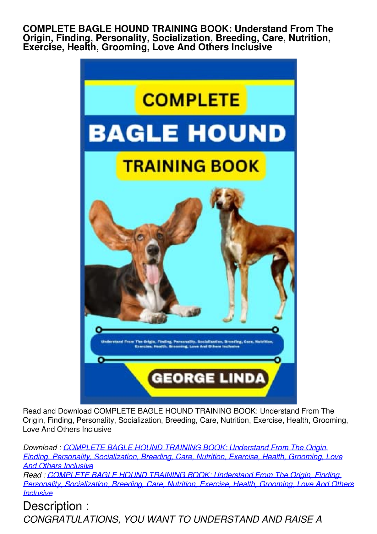 DOWNLOAD/PDF COMPLETE BAGLE HOUND TRAINING BOOK: Understand From The ...