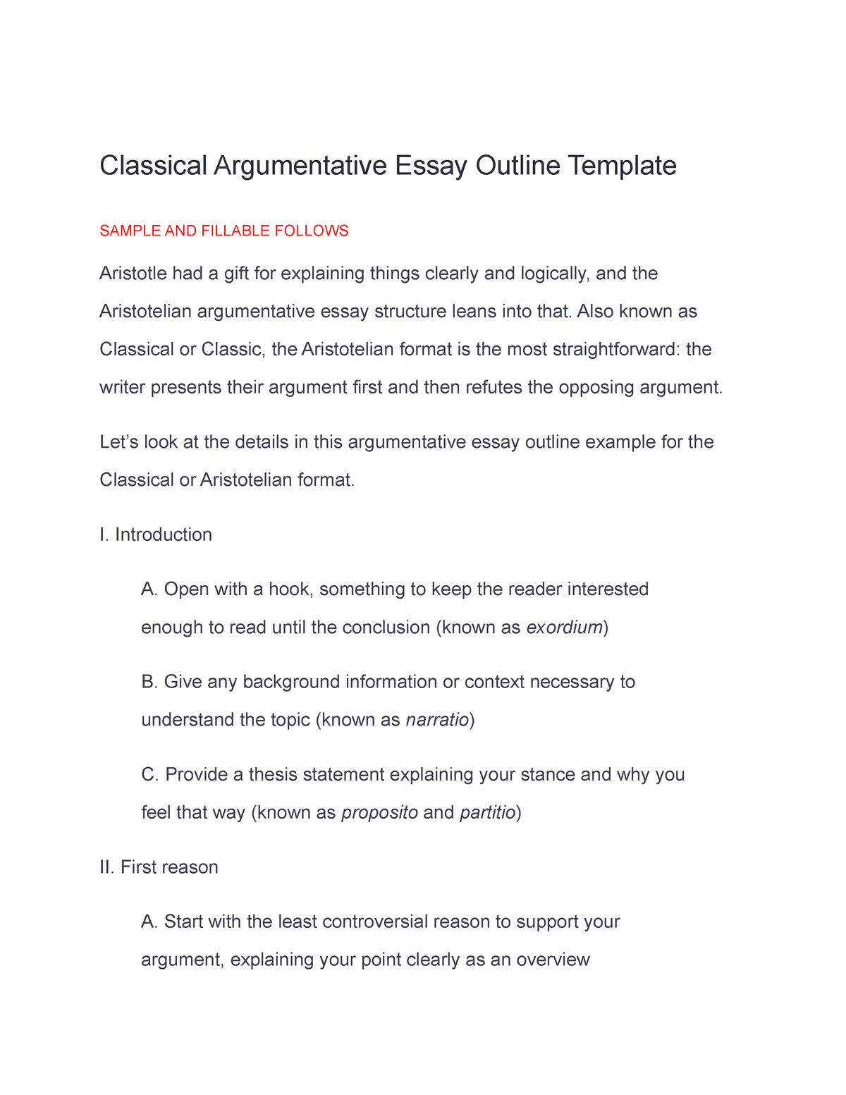 classical argument essay outline