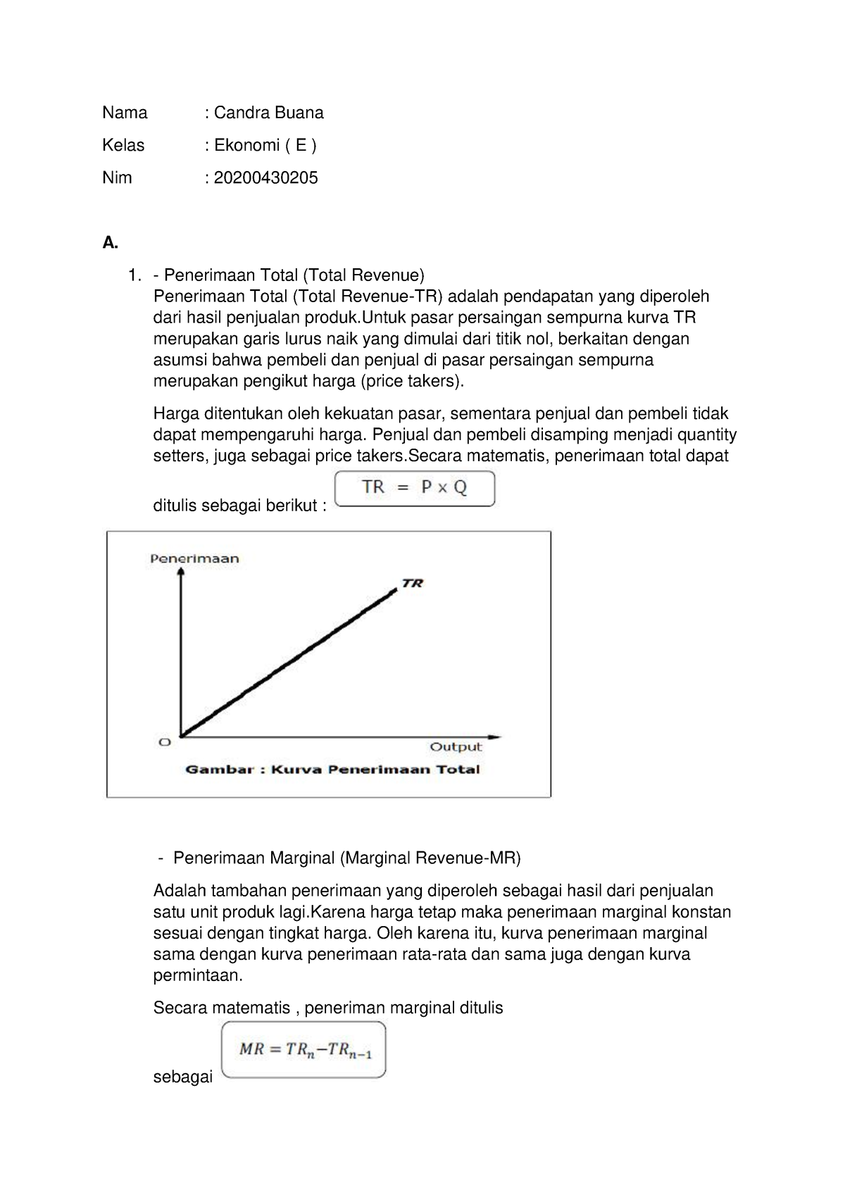 Penerimaan Total (Total Revenue) - Nama : Candra Buana Kelas : Ekonomi ...