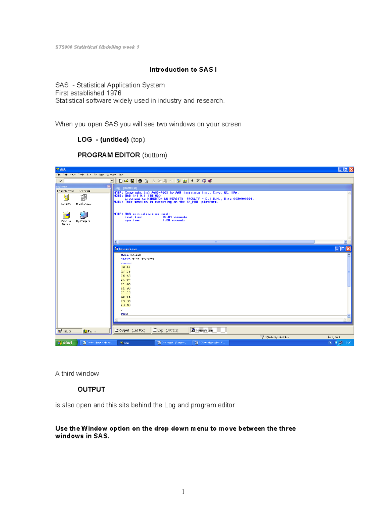 Stat Mod Intro to SAS1 - Lecture notes 1 - ST5000 Statistical Modelling ...