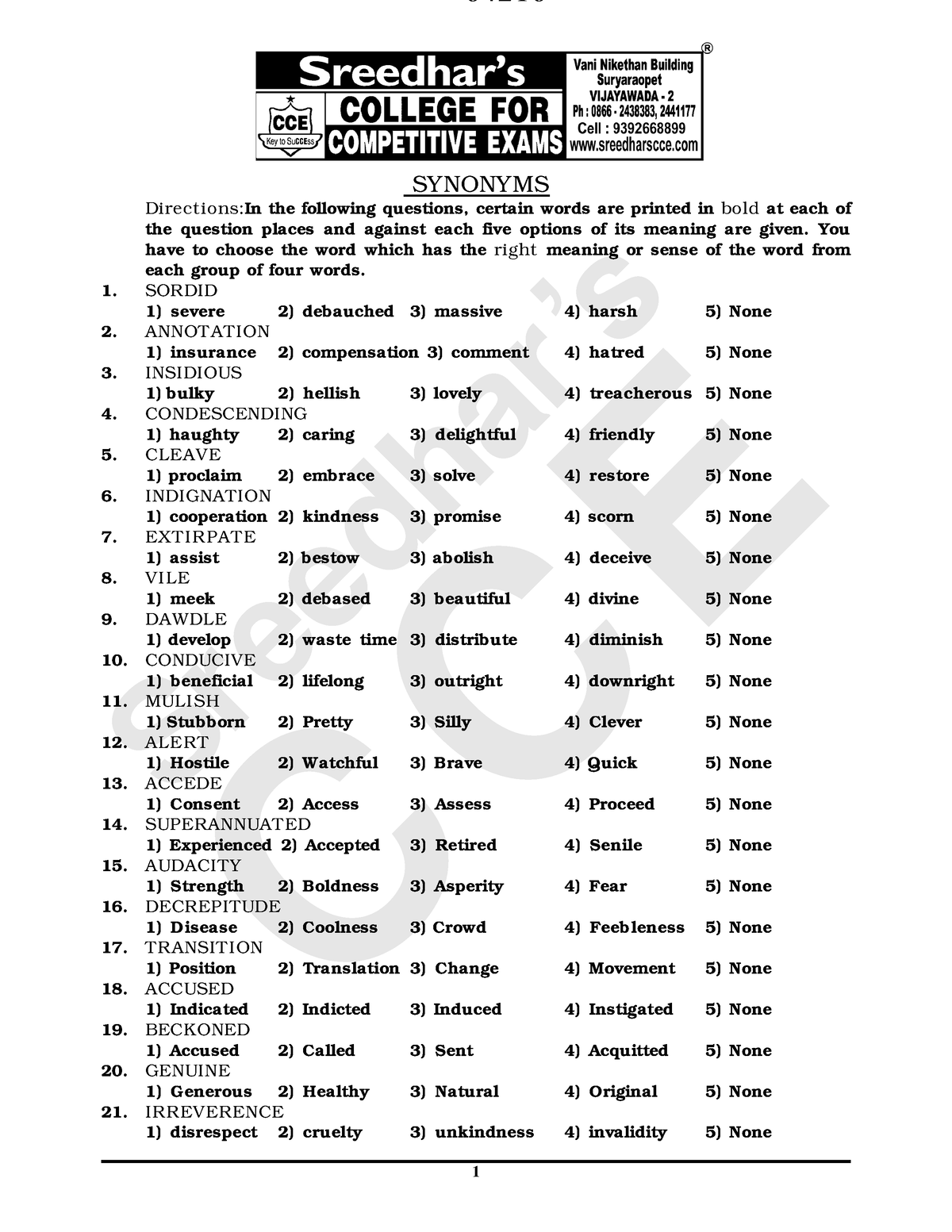 English Synonyms - Sreedhar’s C C E SYNONYMS CCE Sreedhar’s SYNONYMS ...