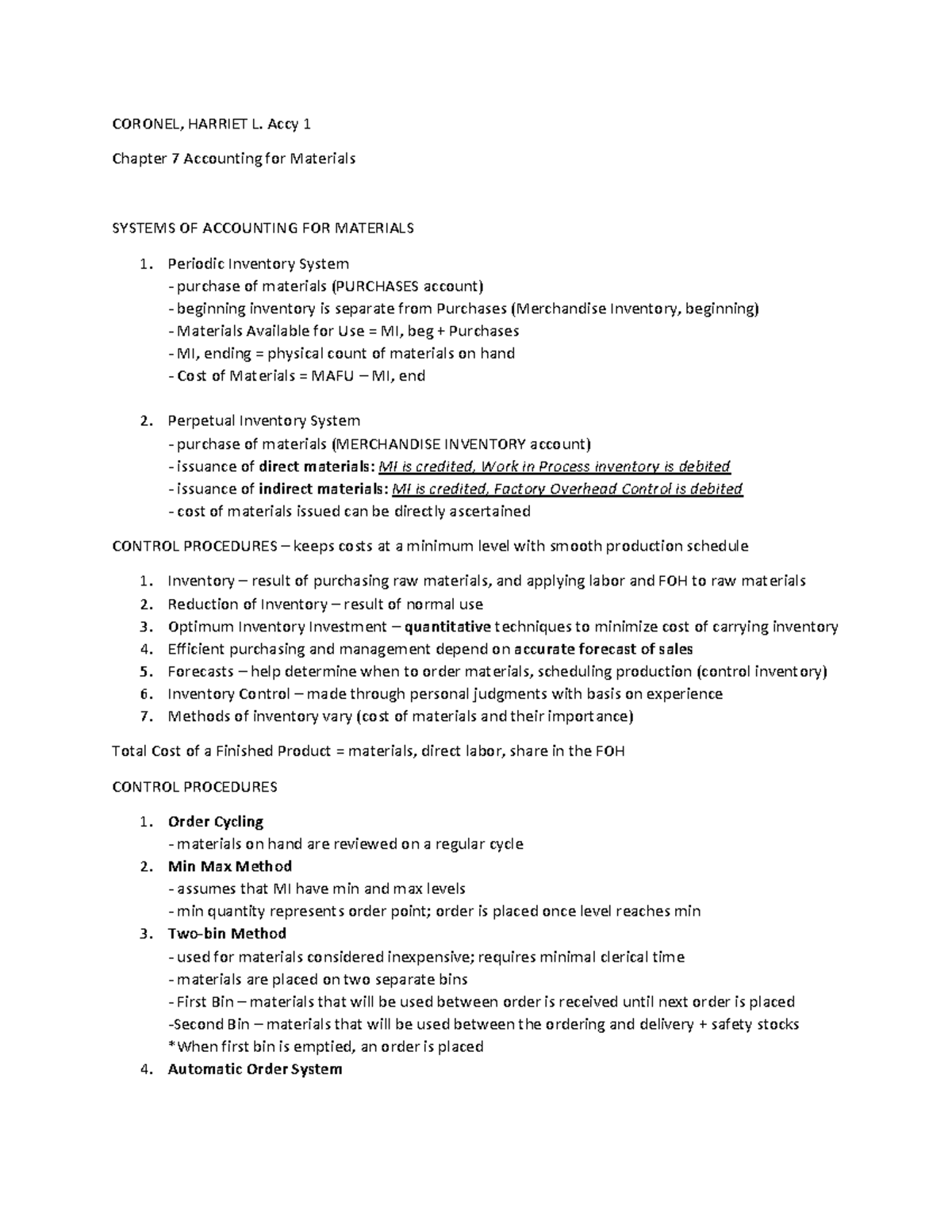 Toaz - Reviewer Cfas And Cost Accounting - CORONEL, HARRIET L. Accy 1 ...