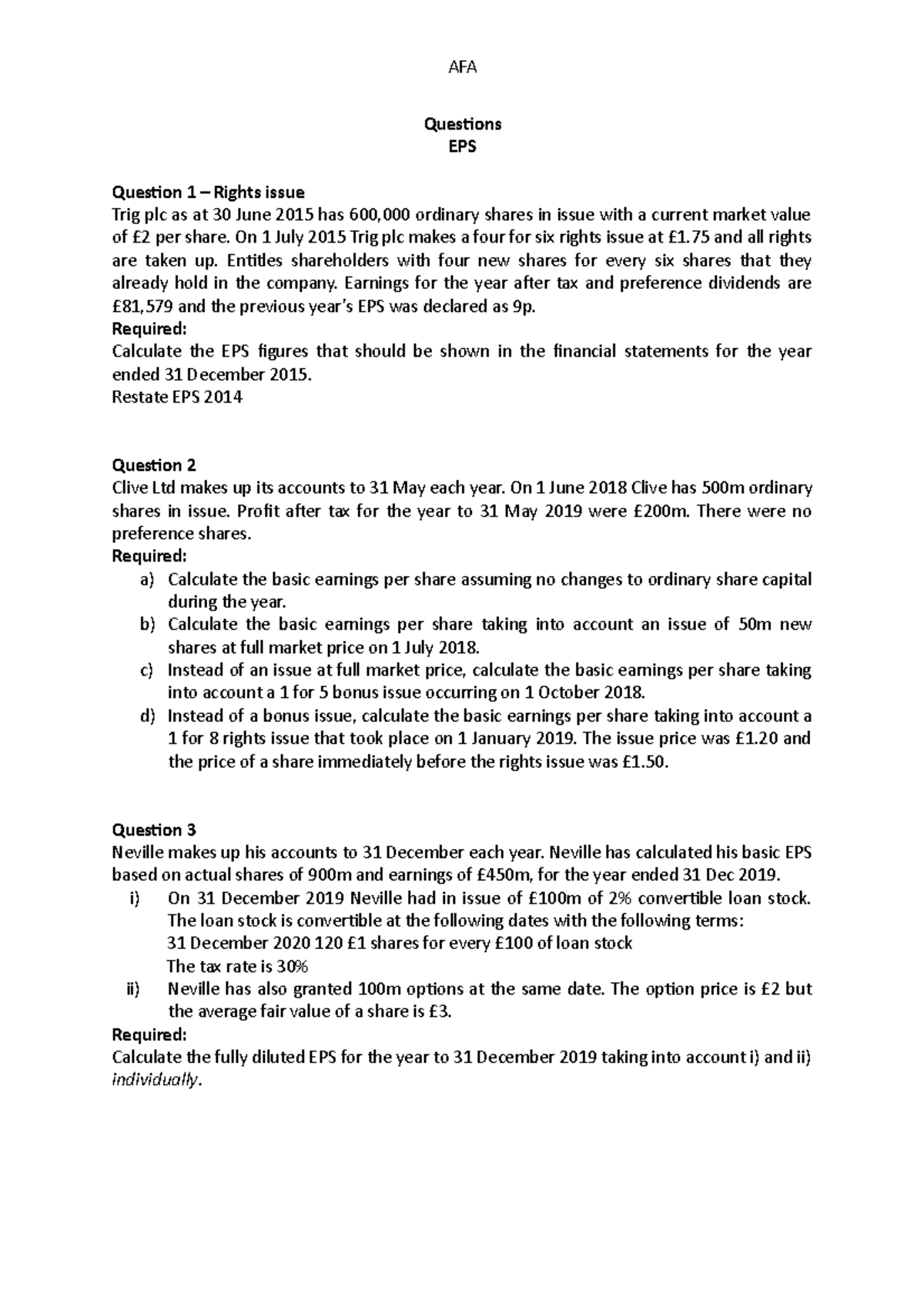 Questions EPS - Tutorials - AFA Questions EPS Question 1 – Rights issue ...