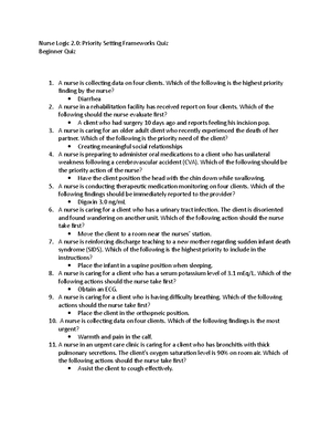 NL - Nursing Concepts - AQ - Nurse Logic 2: Nursing Concepts Advanced