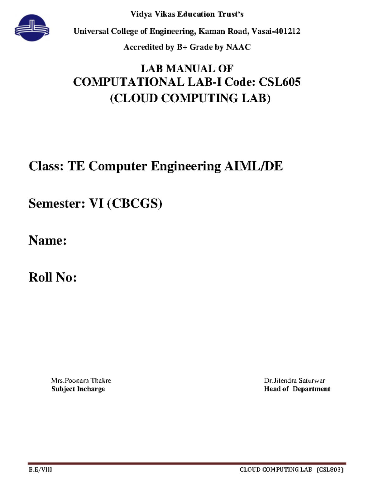 Cc lab manual - ####### Vidya Vikas Education Trust’s ####### Universal ...