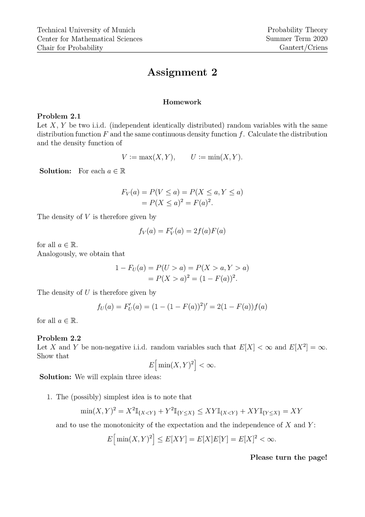 Pt Ass2 Sol Exercise Probability Theory Ma2409 Studocu