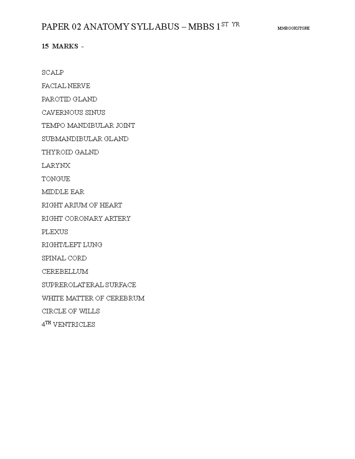 Paper 02 Anatomy Syllabus – MBBS 1ST YR - PAPER 02 ANATOMY SYLLABUS ...