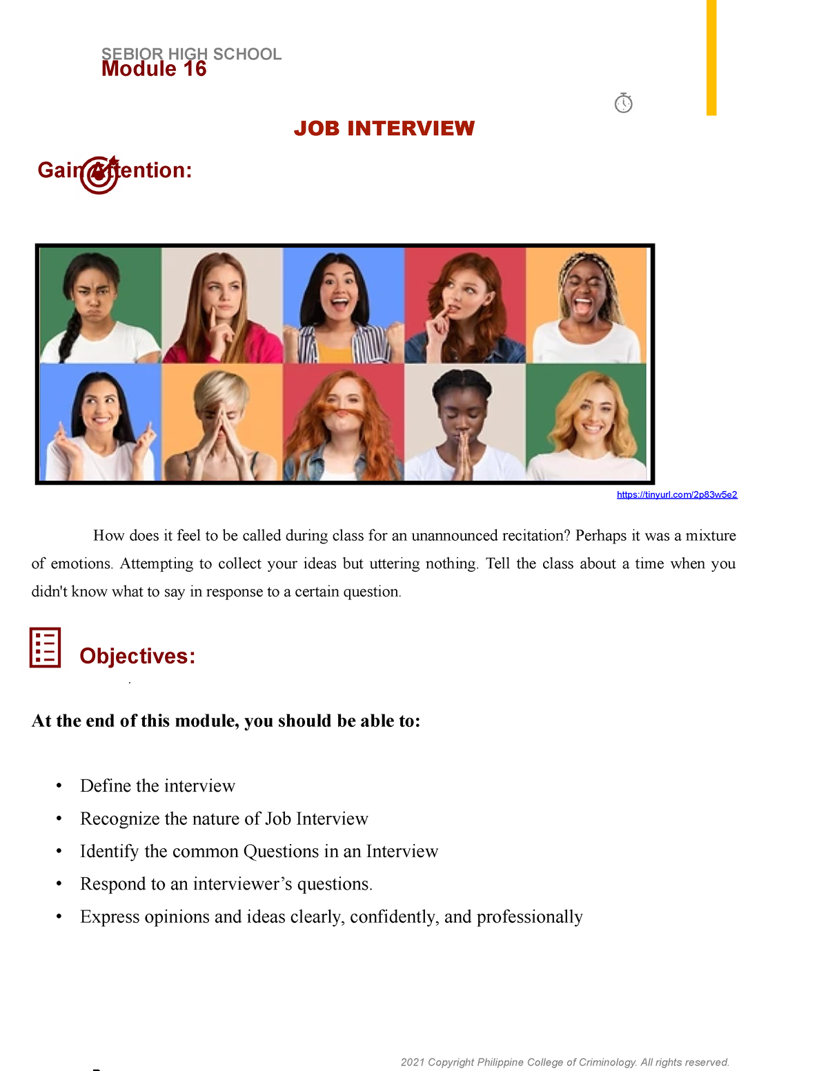 Module 16 Interview, Purpose AND TIPS - JOB INTERVIEW Gain Attention ...