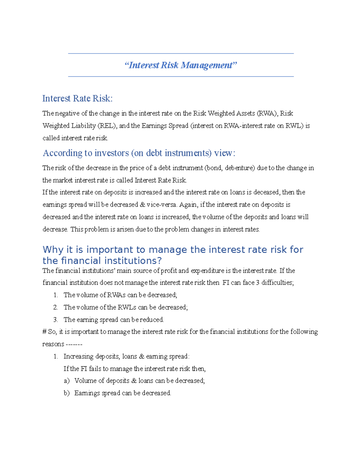 CRM Interest RM - Financing - “Interest Risk Management” Interest Rate ...