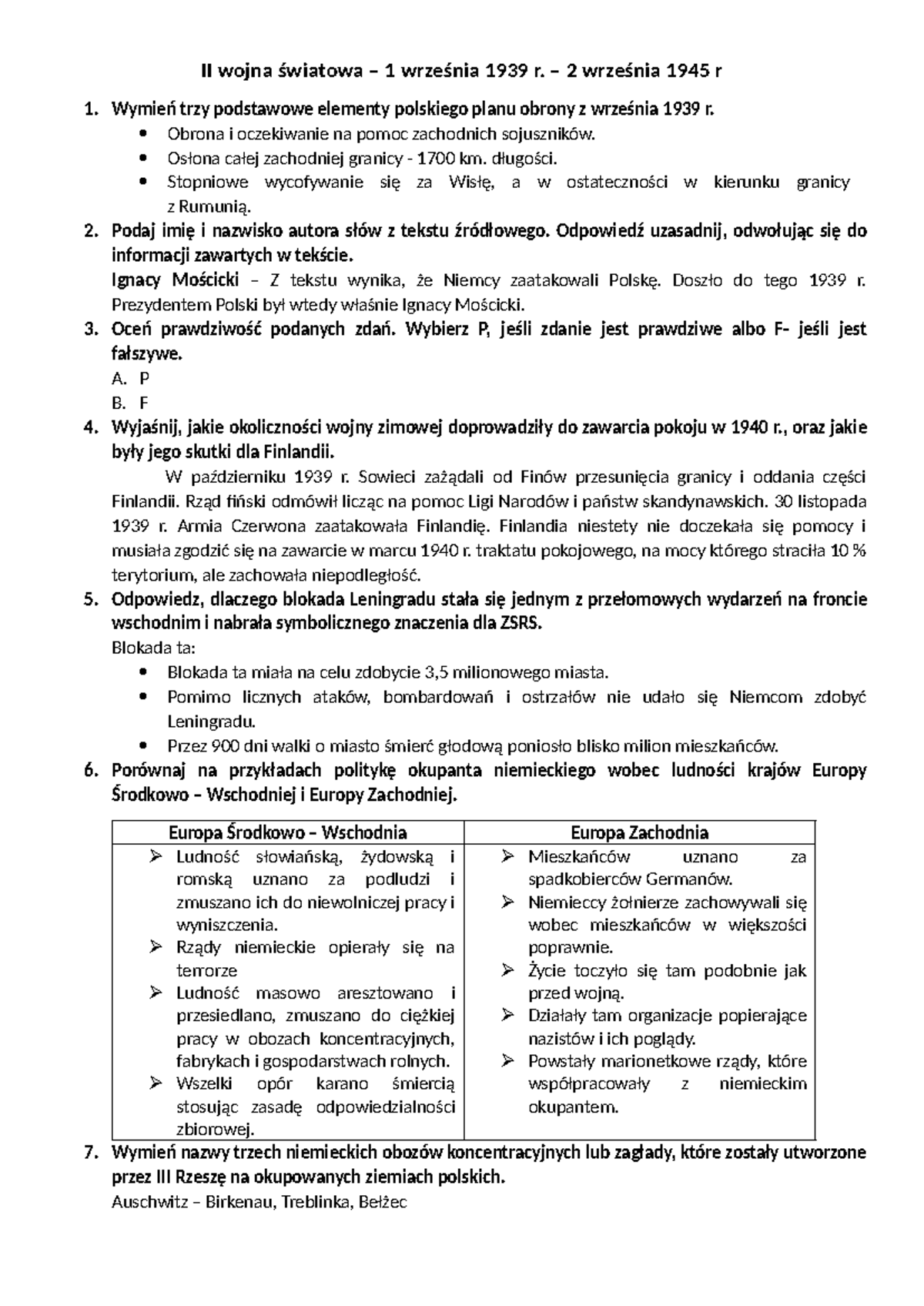 2 Wojna światowa Liceum Sprawdzian www.studocu.com