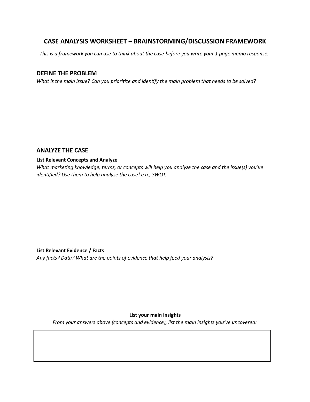 case study analysis worksheet