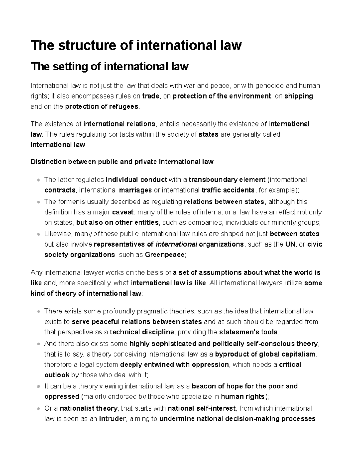 Resumos PIL - Public International Law - The structure of international ...