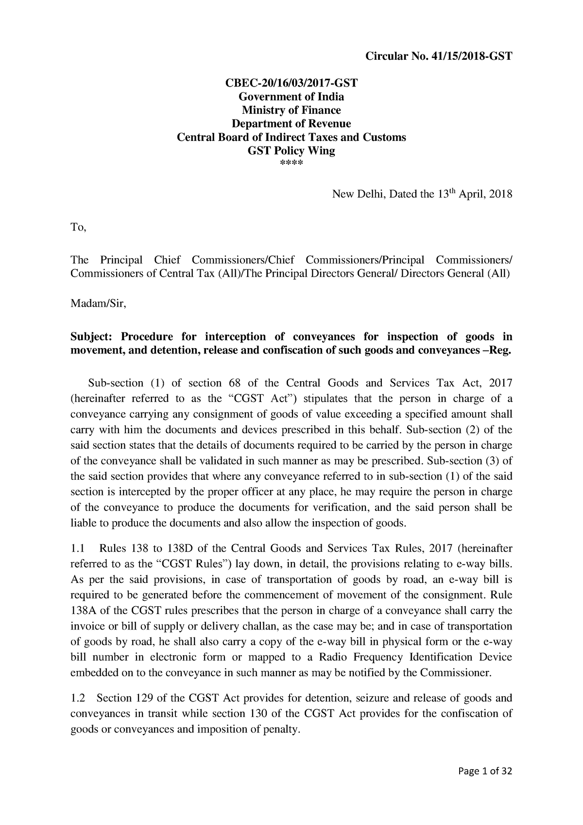 Circular No - aaaaaaaaaaaaaaaaaaaaaaaaaaa - Circular No. 41/15/2018-GST ...