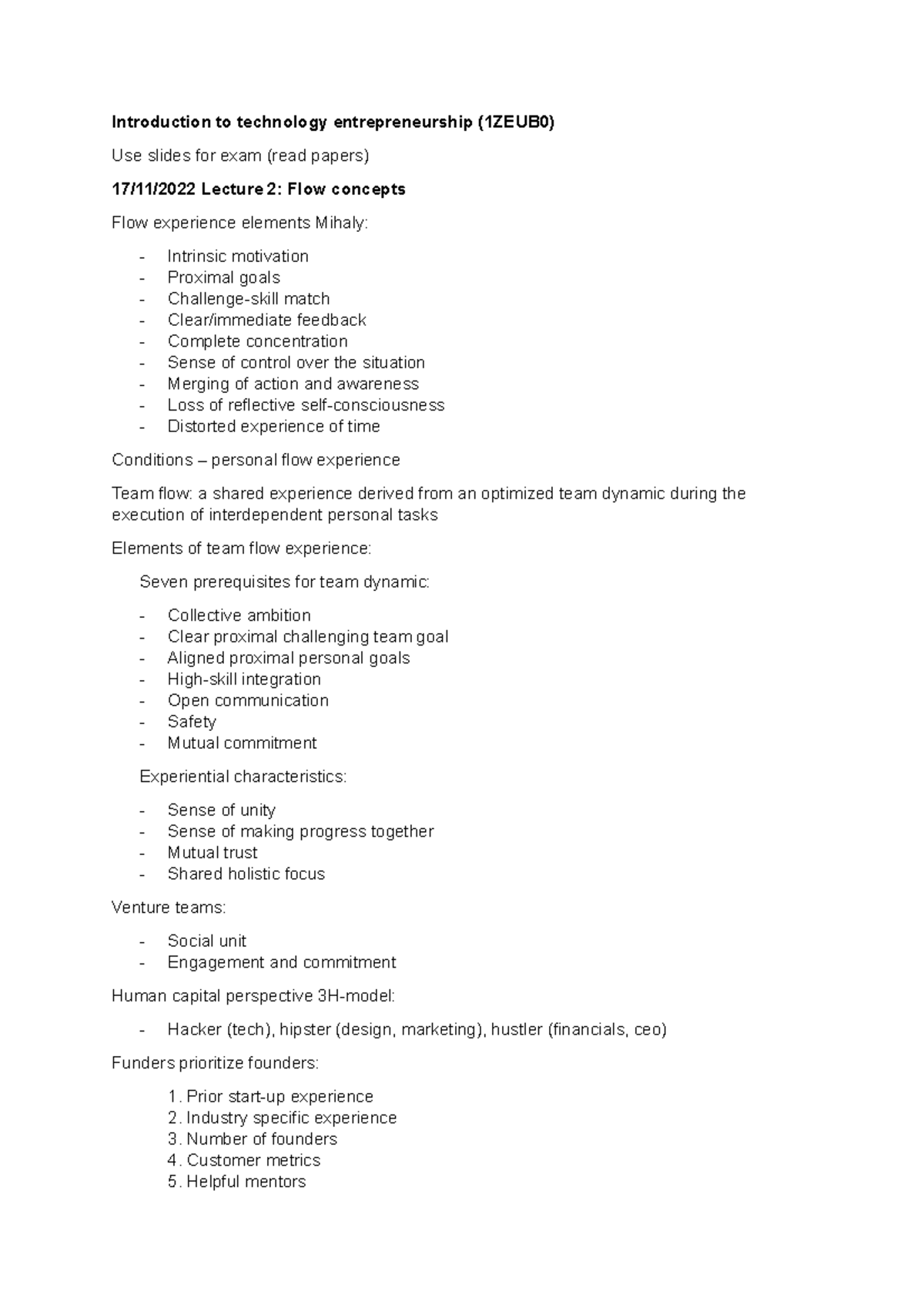 Lecture notes - Introduction to technology entrepreneurship (1ZEUB0 ...