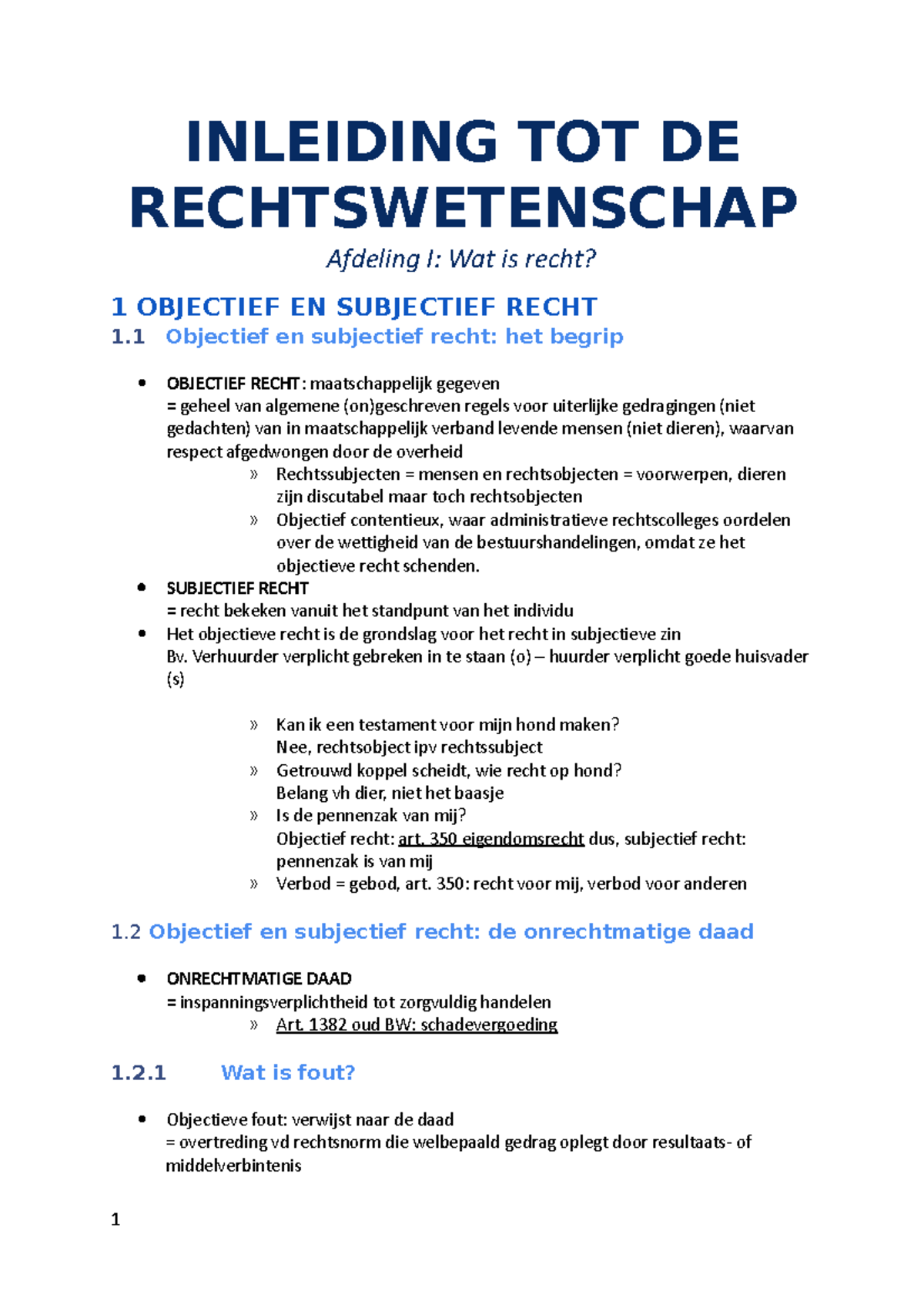 Sv IRW 2 - Samenvatting - INLEIDING TOT DE RECHTSWETENSCHAP Afdeling I ...