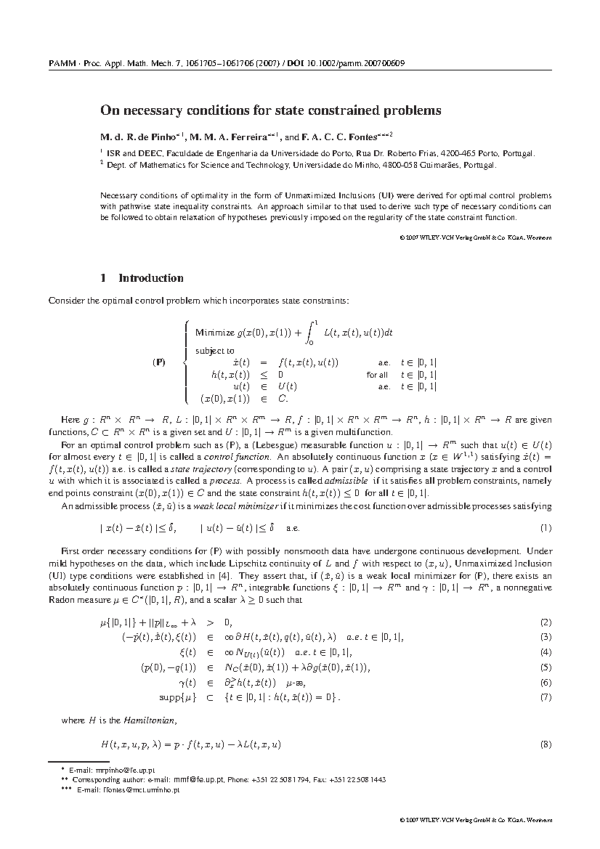On necessary conditions for state constr - d. R. de Pinho ∗ 1 , M. M. A ...