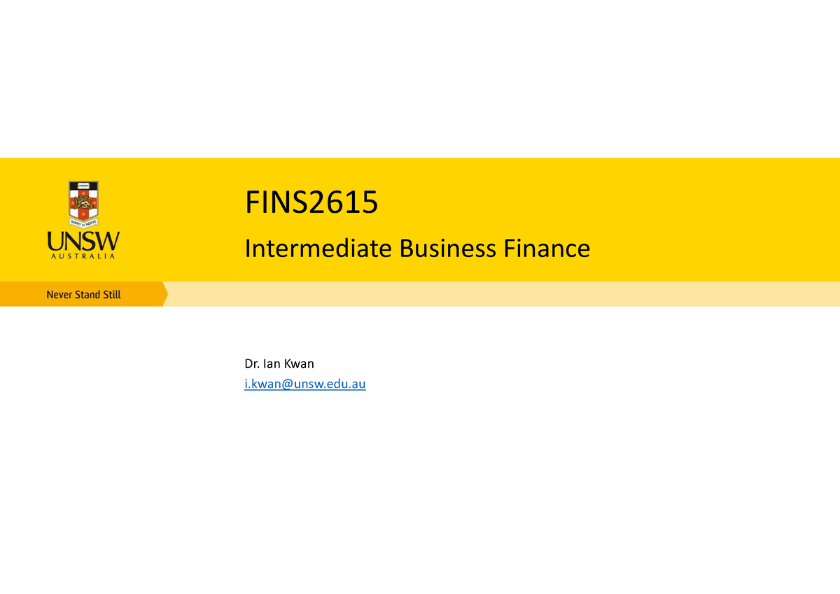 Week 01 Intro Debt Valuation 2023 T1 - FINS Intermediate Business ...