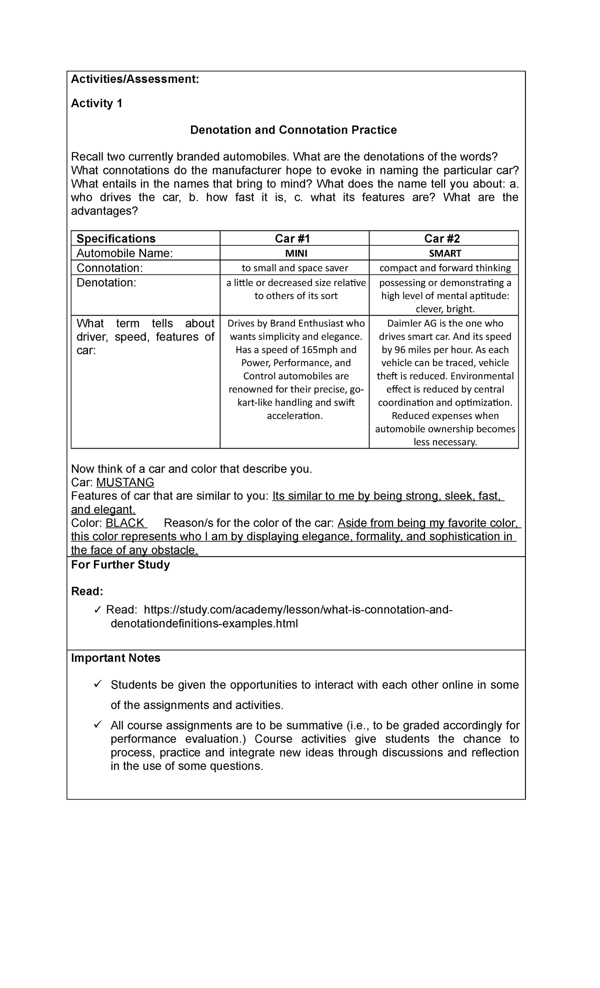 Dennotation and Connotation Practice (Answers) - Activities/Assessment ...