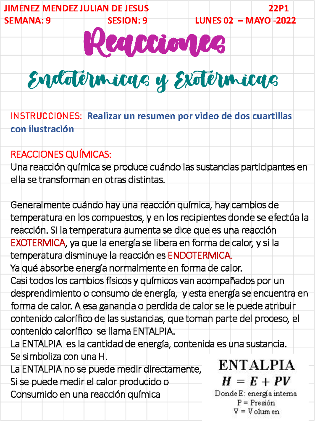 Reacciones Exotermica Y Endotermica Semana 9 Sesion 9 Lunes 02