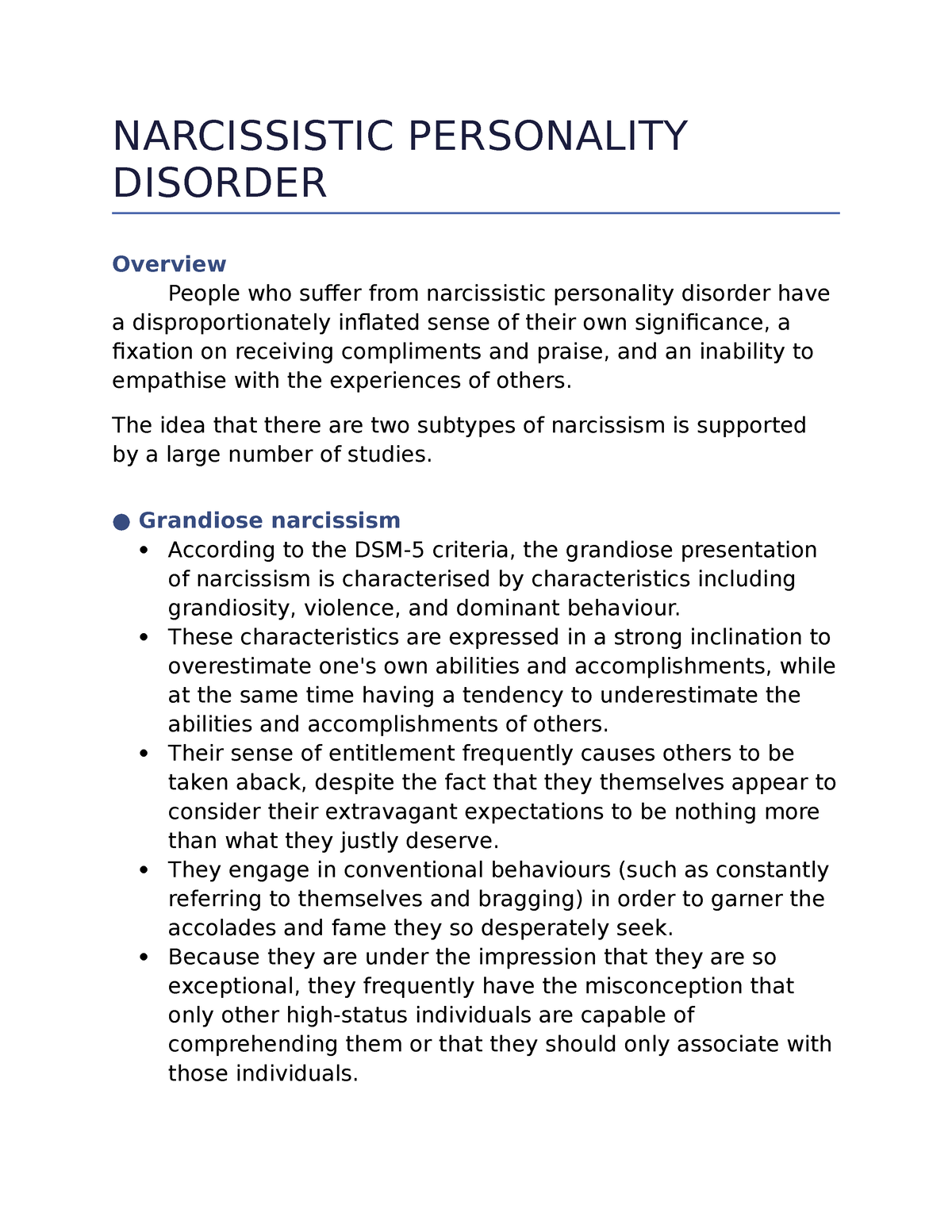 case study of narcissistic personality disorder
