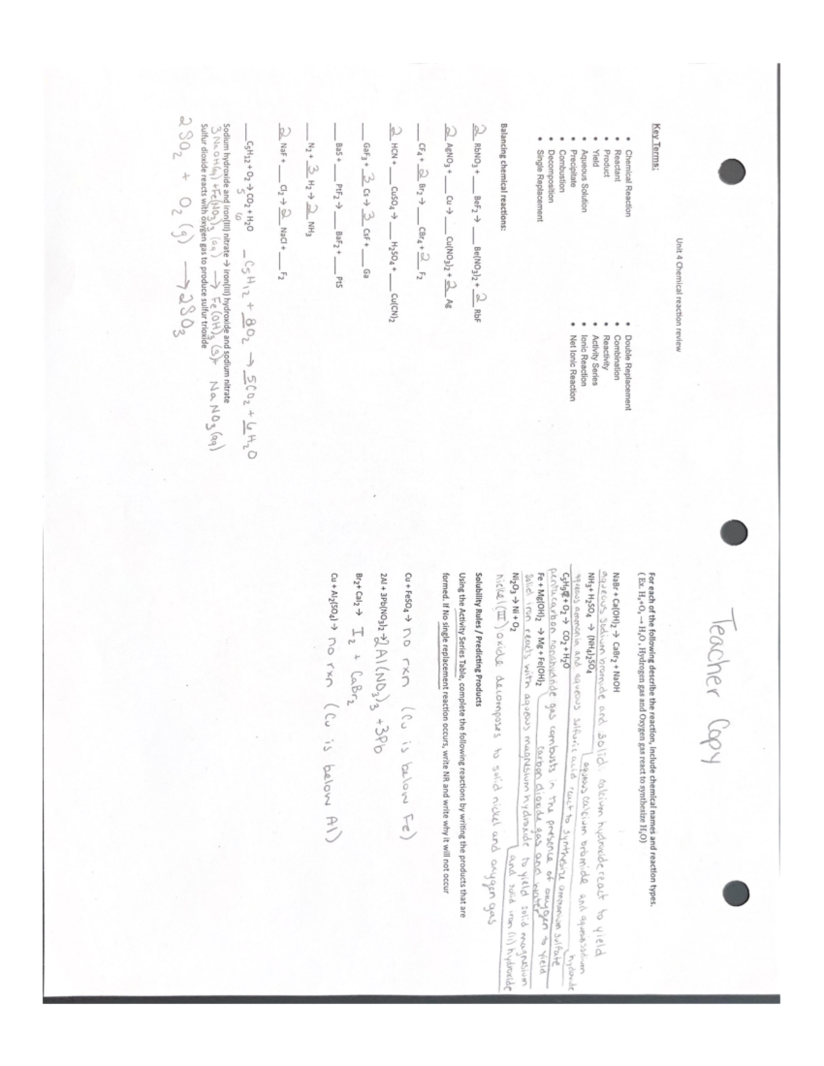 Key Unit 4 Chemical reaction review Studocu