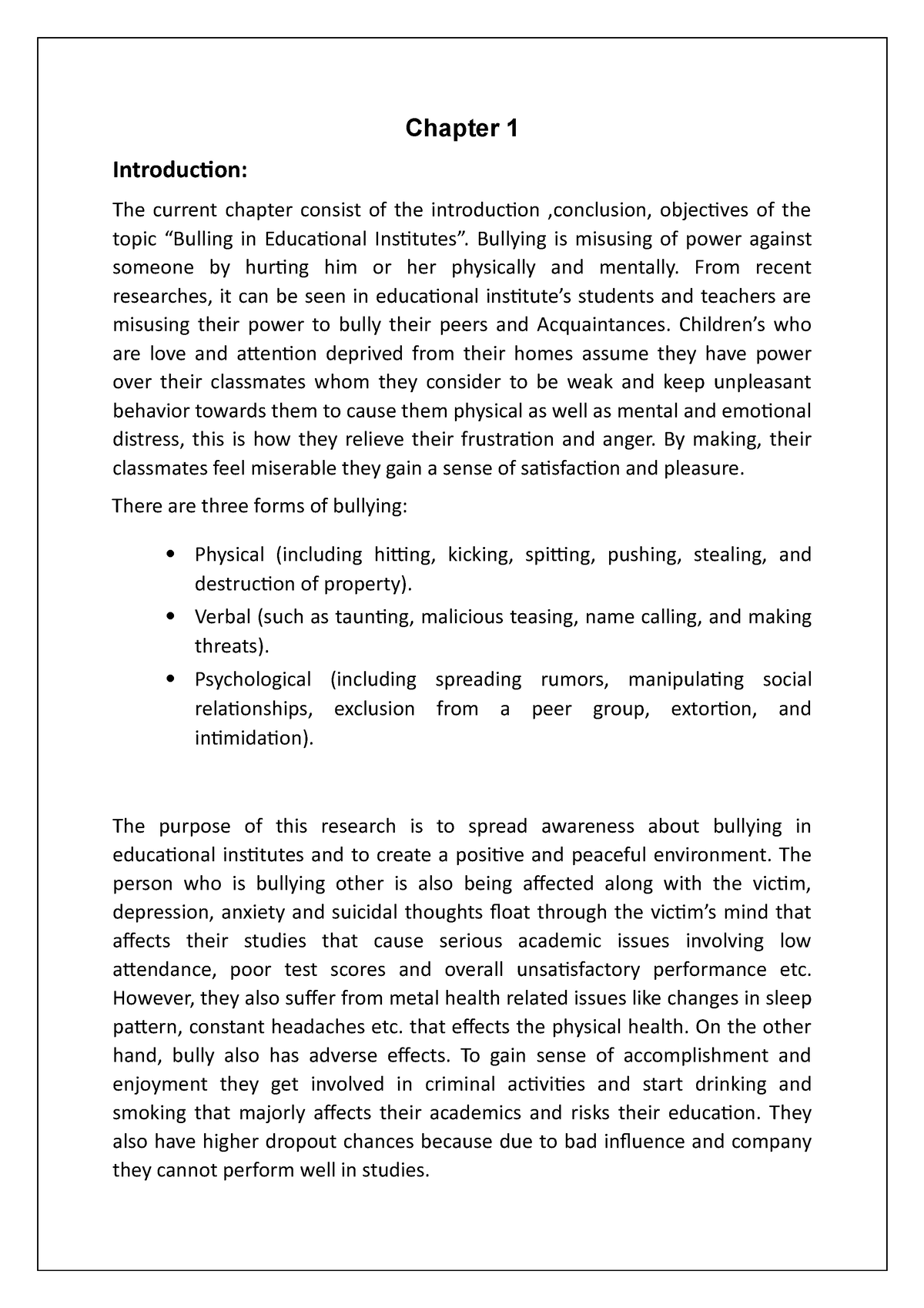 research proposal of bullying