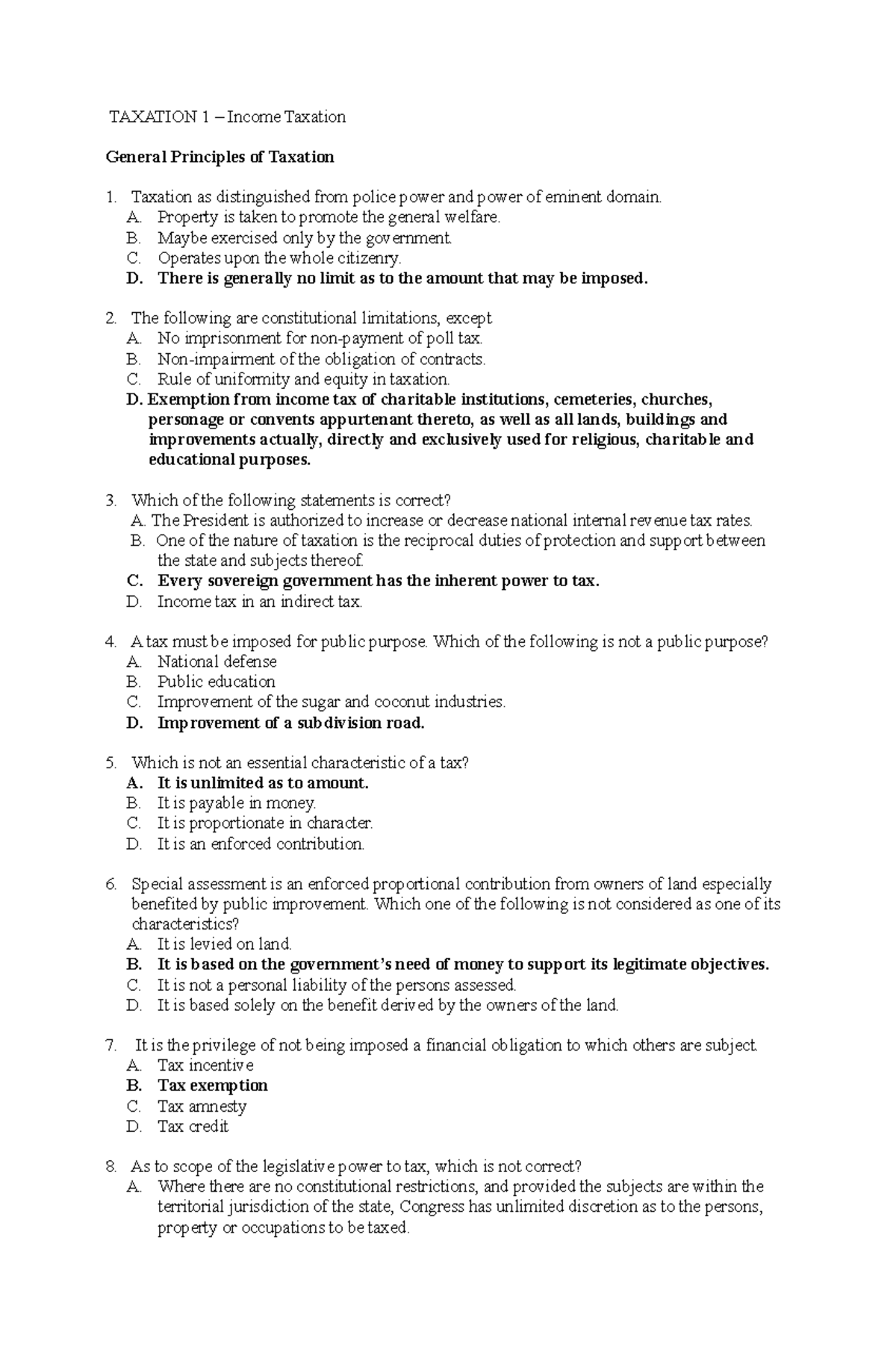 25330124 TEST YOURSELF - TAXATION 1 – Income Taxation General ...