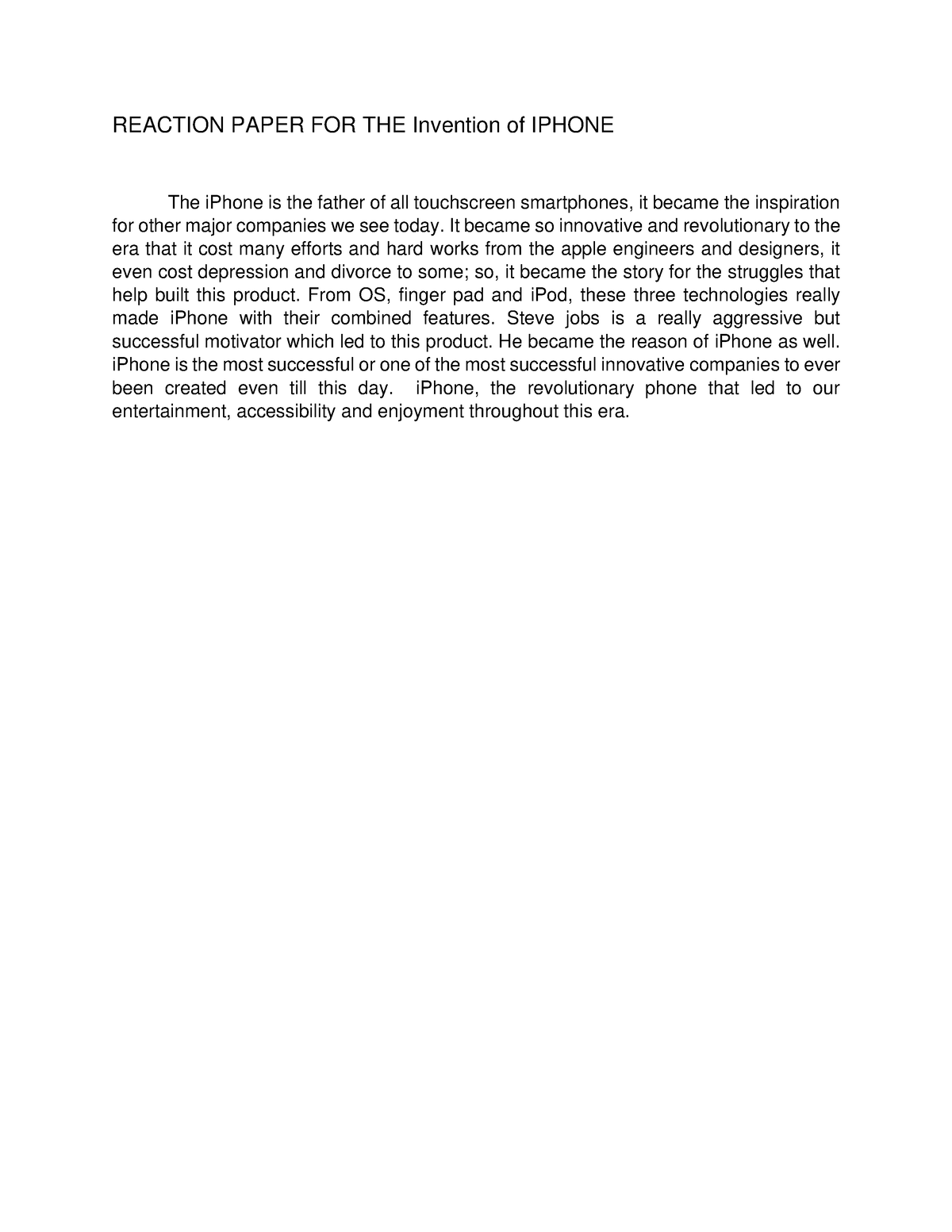 Reaction Paper FOR THE Invention of Iphone Campos - The Contemporary ...