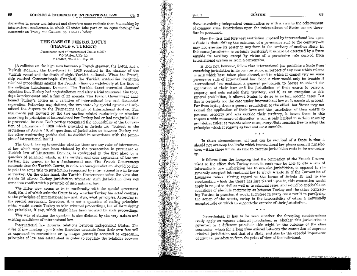 SS Lotus Case Case briefs International law Studocu