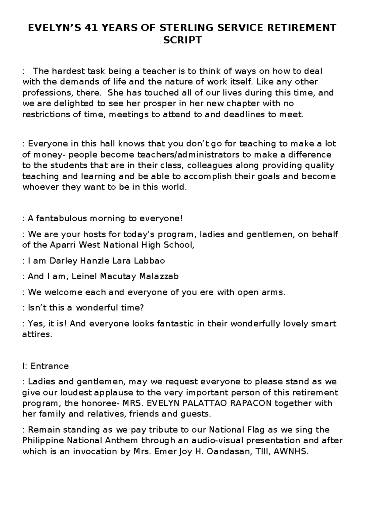 Retirement Script - EVELYN’S 41 YEARS OF STERLING SERVICE RETIREMENT ...