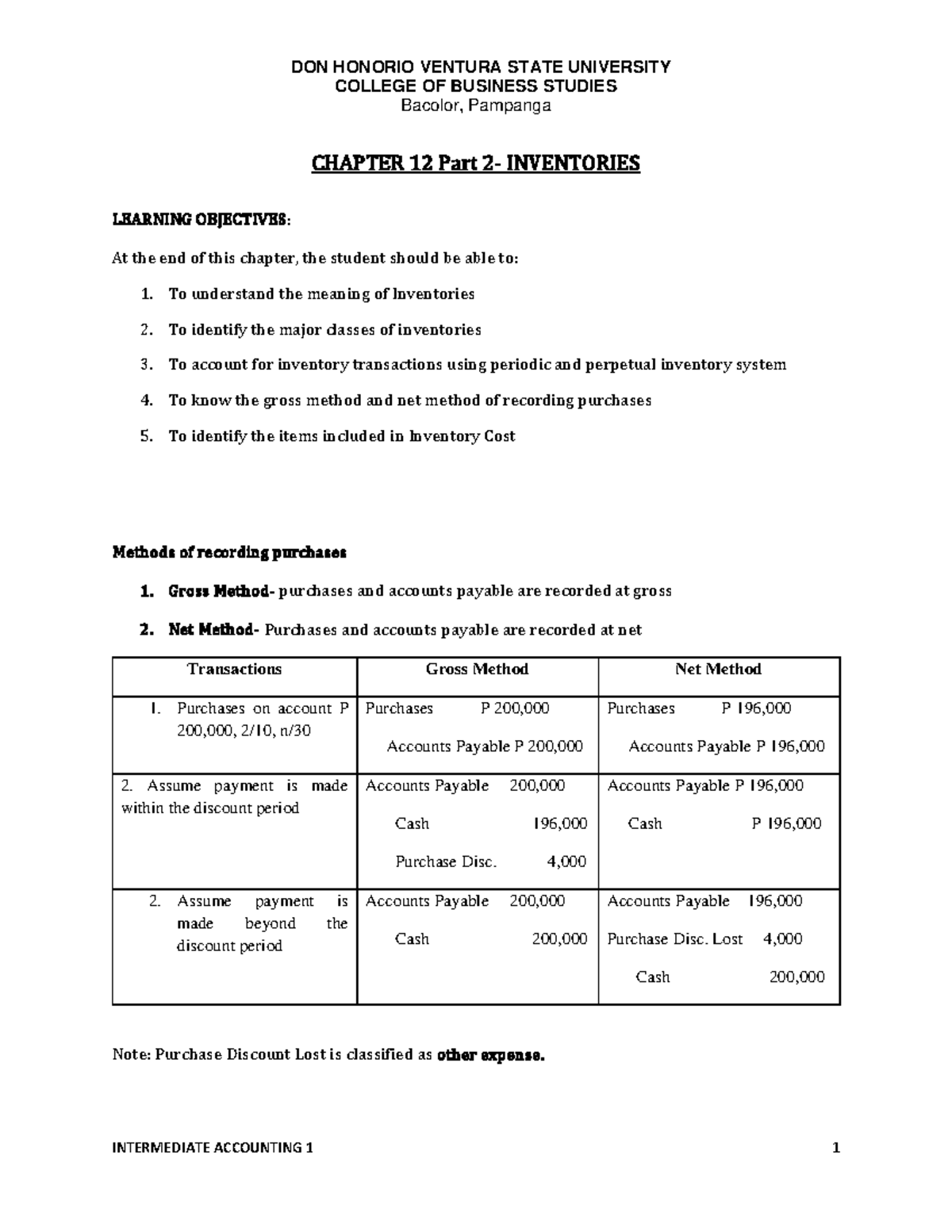 Inventories part 2 - Lecture notes 1 - DON HONORIO VENTURA STATE ...