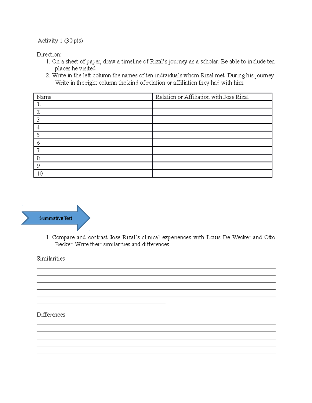 Activity 1 F - For final period series of activities for the students ...