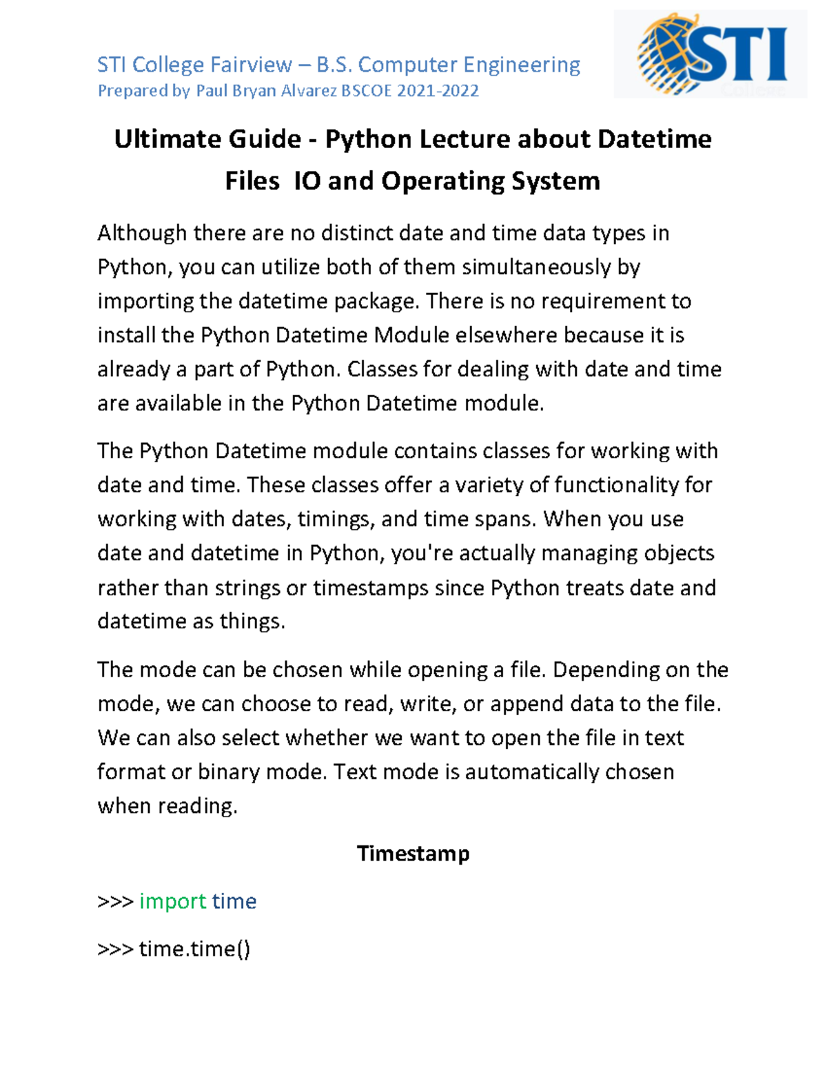 Ultimate Guide - Python Lecture about Datetime Files IO and Operating ...