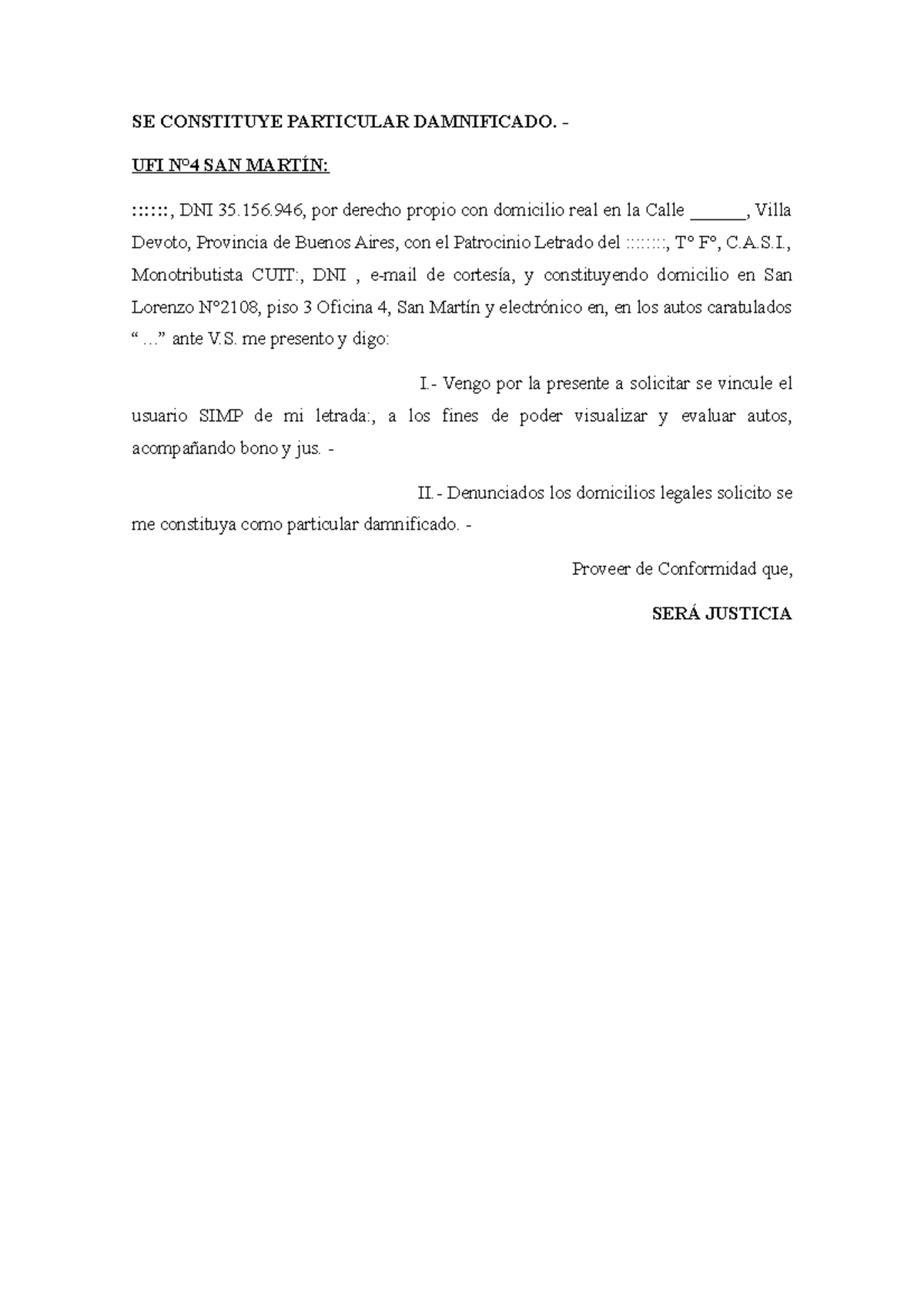 SE Constituye Particular Damnificado - SE CONSTITUYE PARTICULAR ...