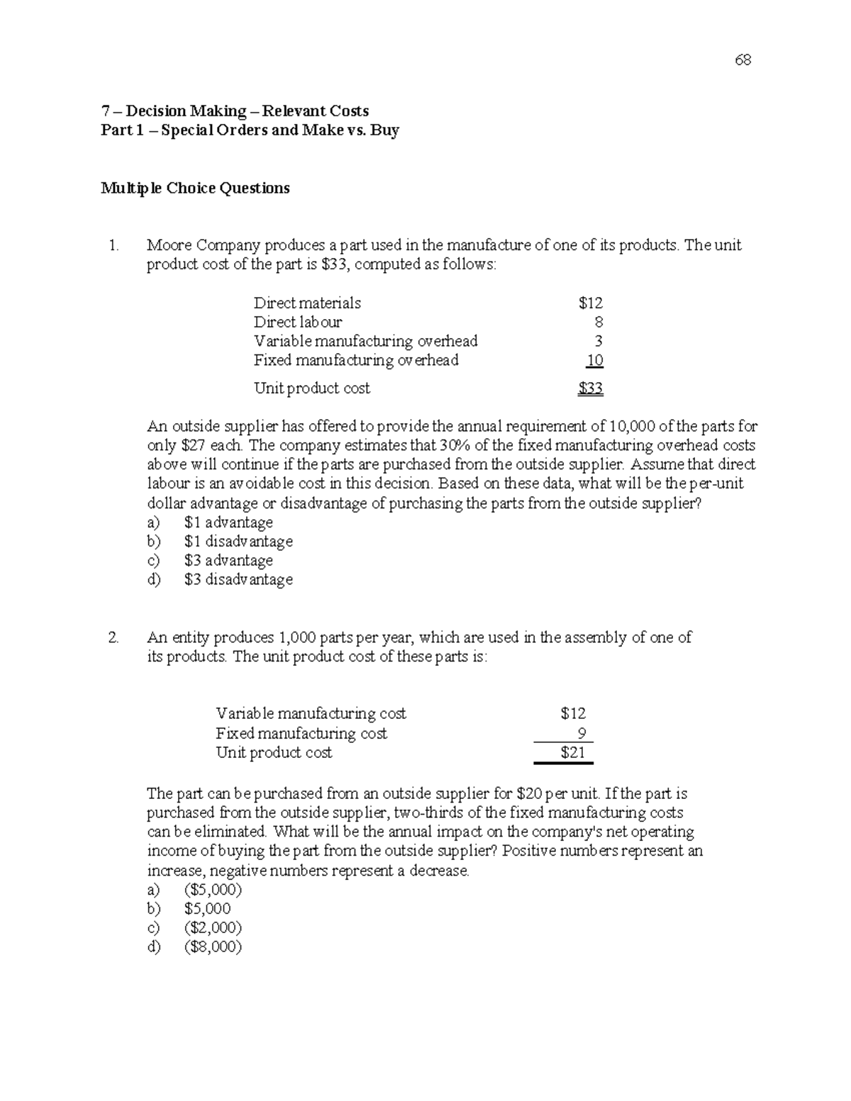 Chapter 7 - BUSI 1002 - 7 – Decision Making – Relevant Costs Part 1 ...