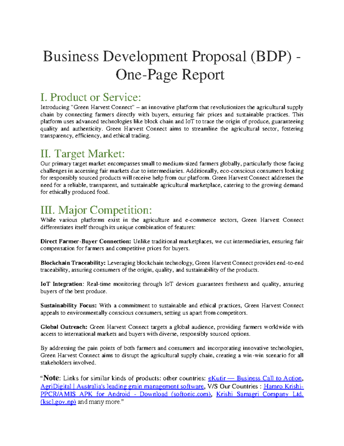 Business Development Proposal - Product or Service: Introducing 