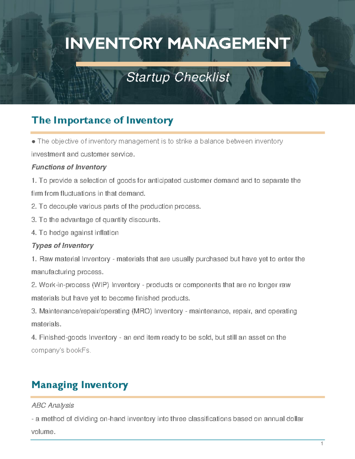 Inventory Management Startup Checklist The Importance of Inventory