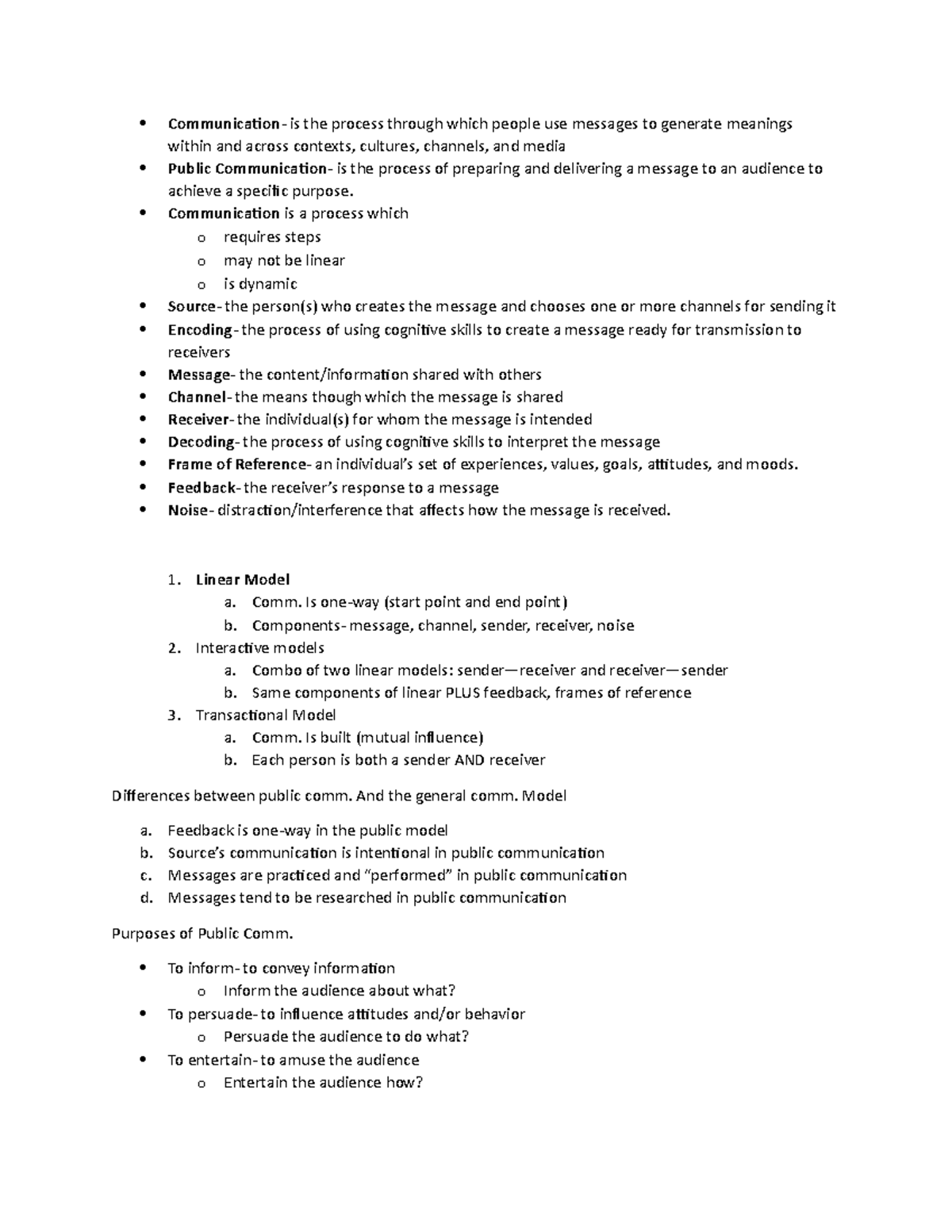 Notes for exam 1 and 2 - Communication- is the process through which ...