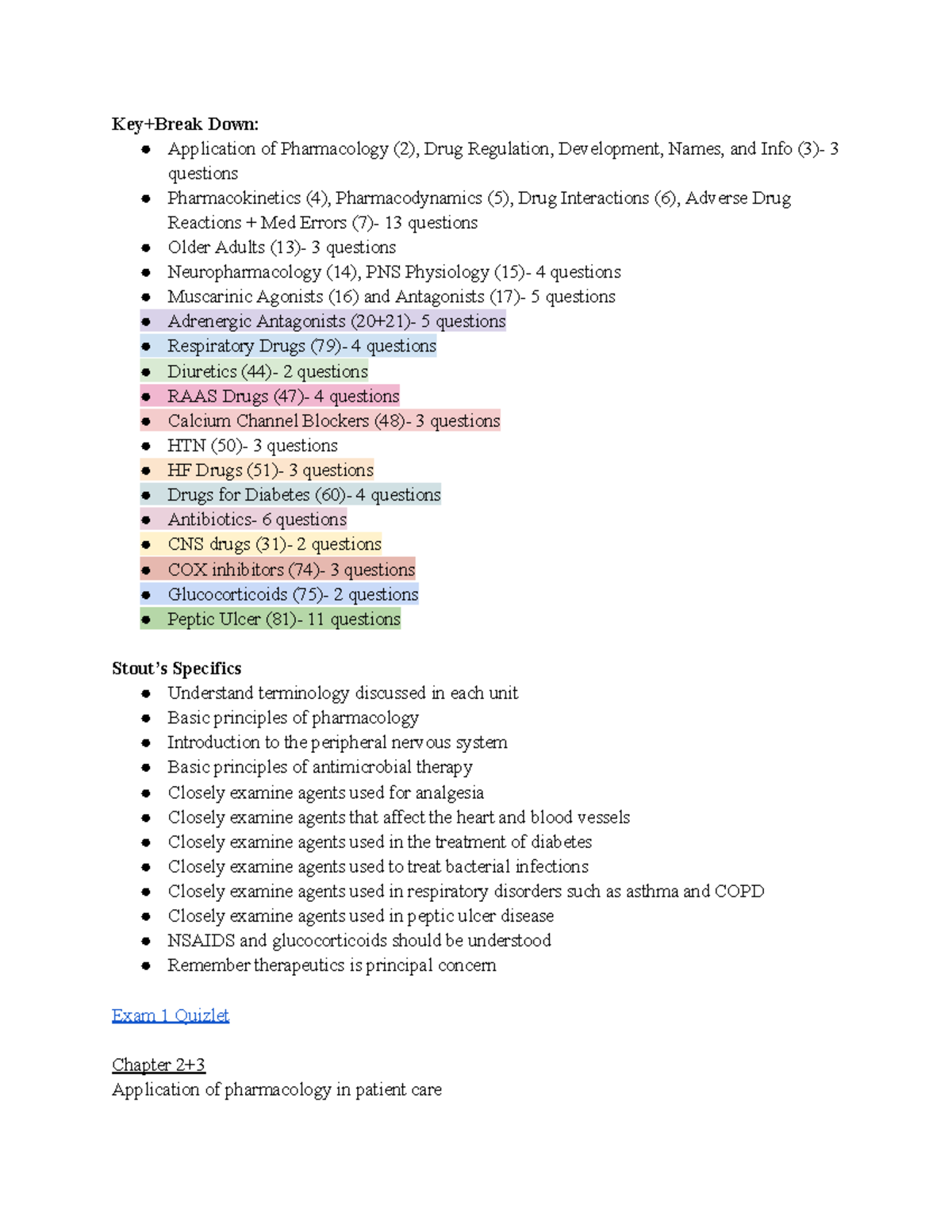 Drug Charts + Notes for Final- NUR243 - NUR 243 - URI - Studocu