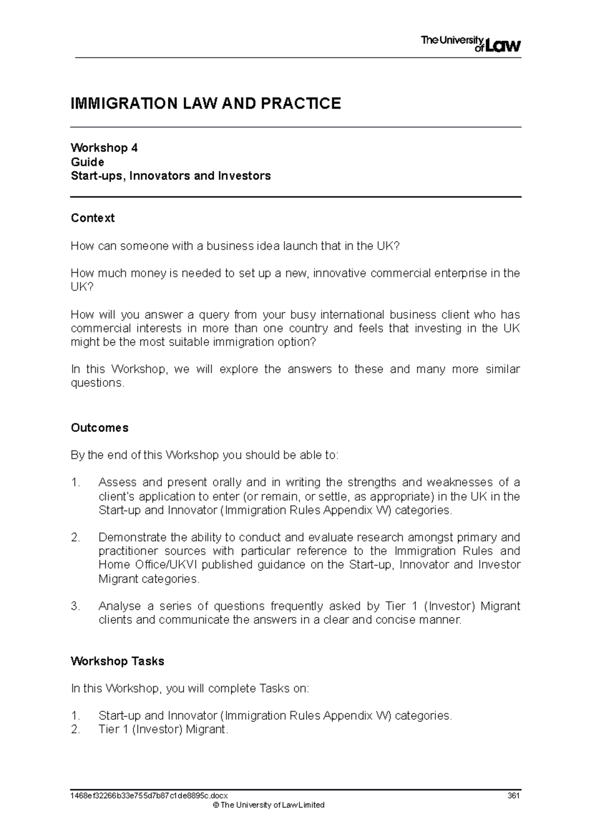 1920 imm ws04 ce01 guide - IMMIGRATION LAW AND PRACTICE Workshop 4 ...