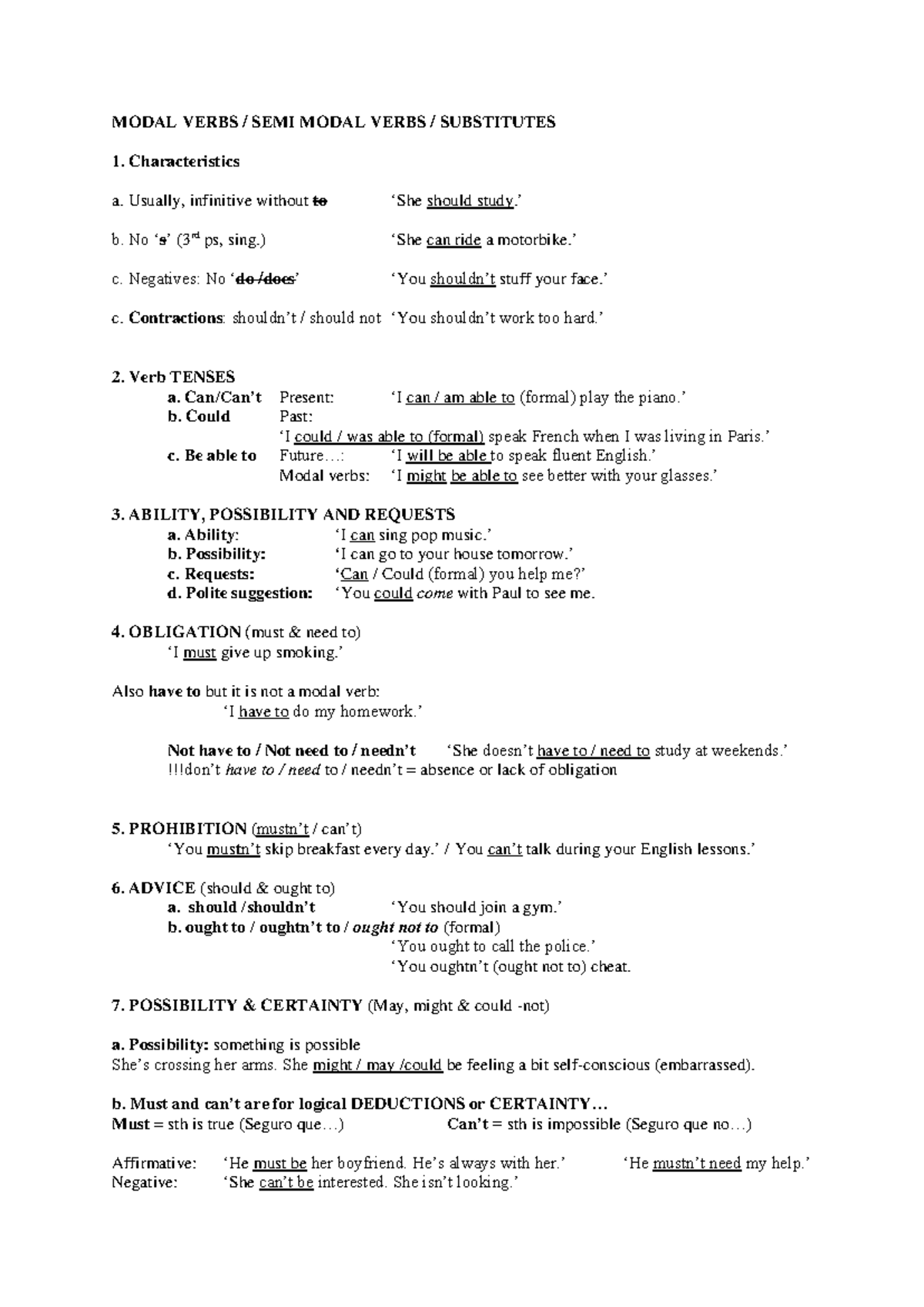 Modal Verbs 2 - MODAL VERBS / SEMI MODAL VERBS / SUBSTITUTES ...