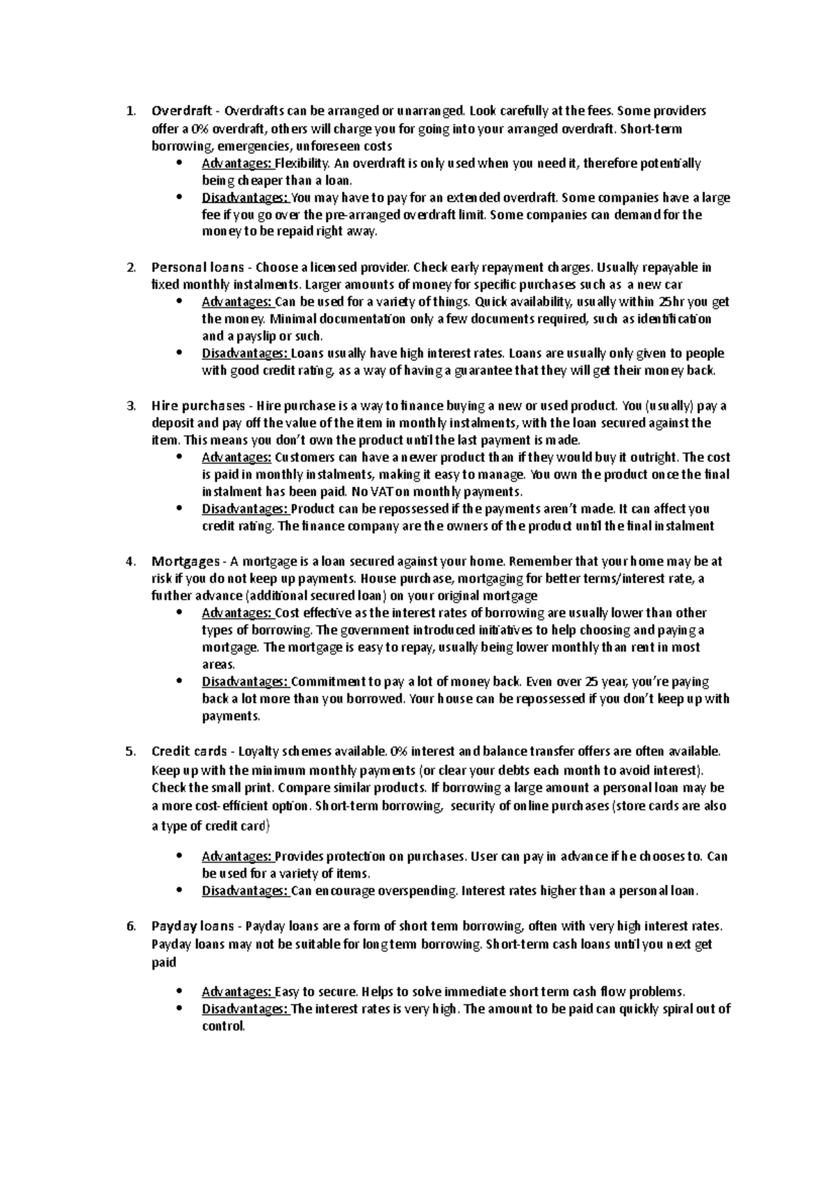 Types of borrowing - Lecture notes 1 - 1. Overdraft - Overdrafts can be ...