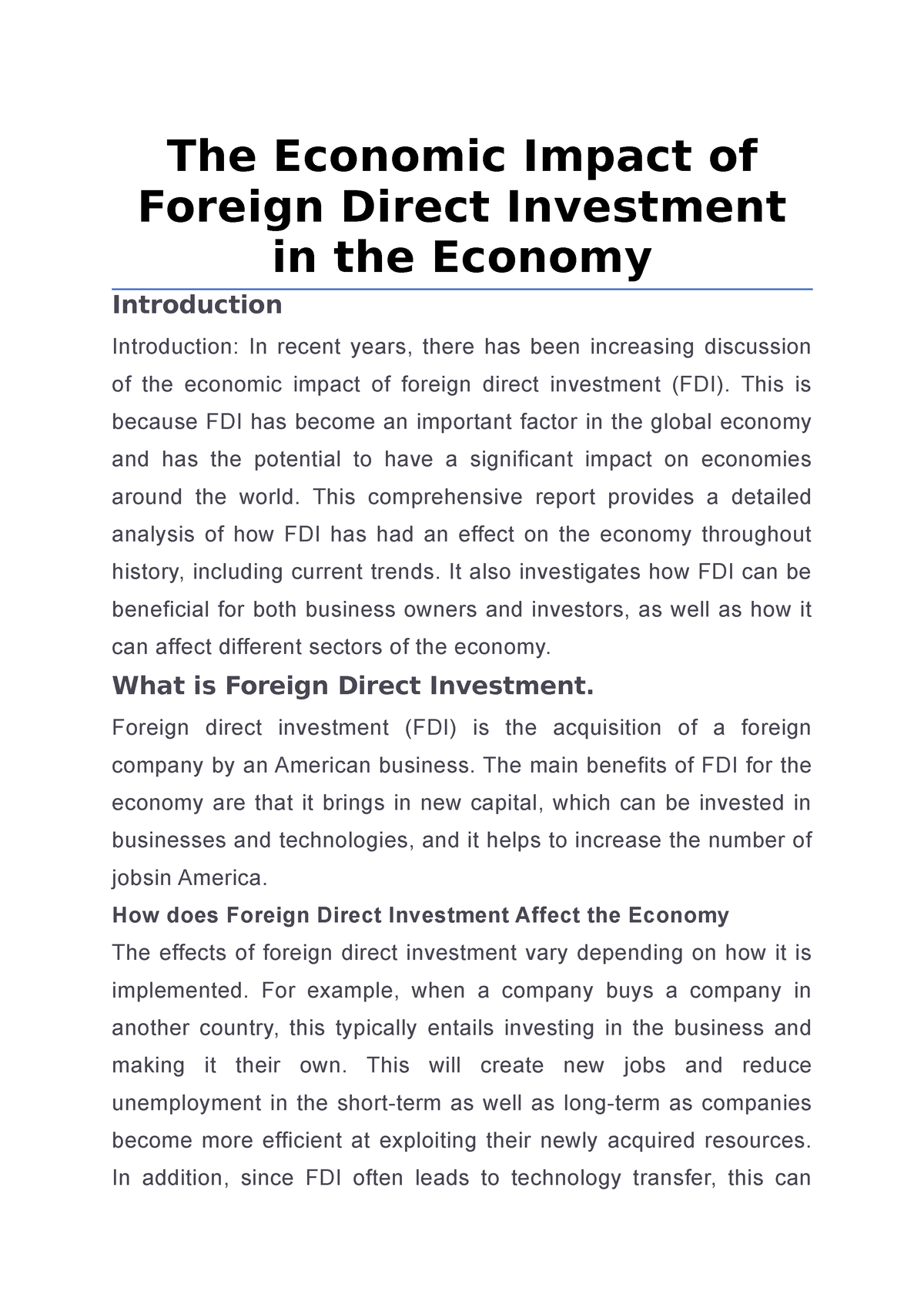 The Economic Impact Of Foreign Direct Investment In The Economy - The ...