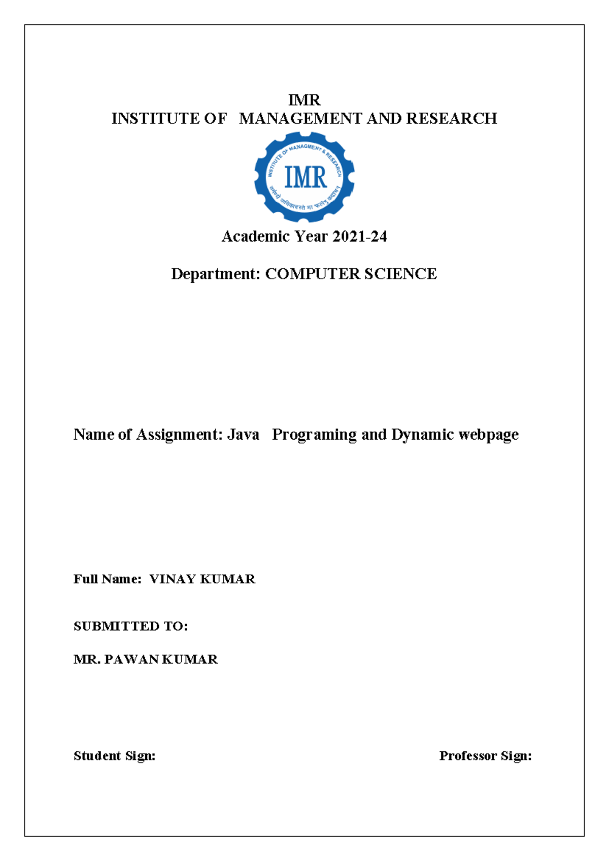 Vinay oops - oops - Java programming and dynamic webpage - IMR ...