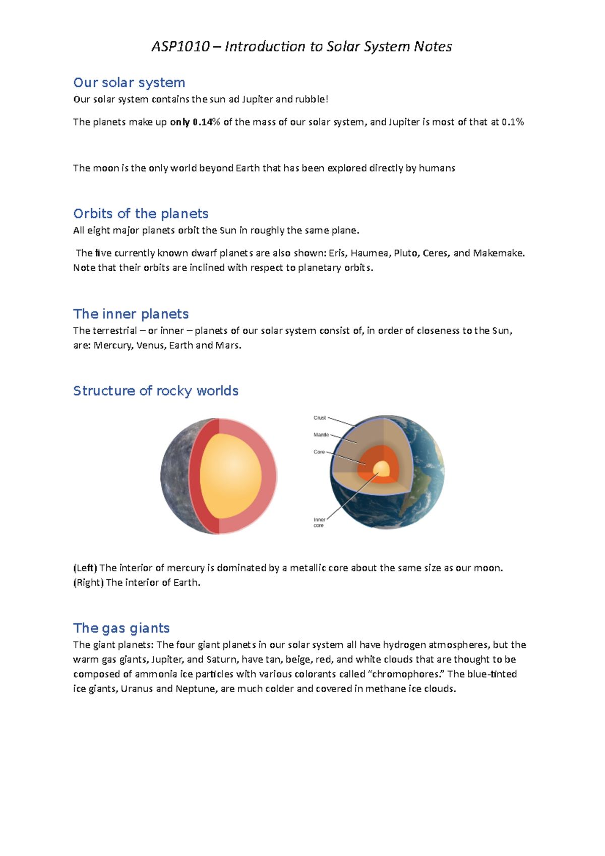 W4a - Introduction to the Solar System - Our solar system Our solar ...