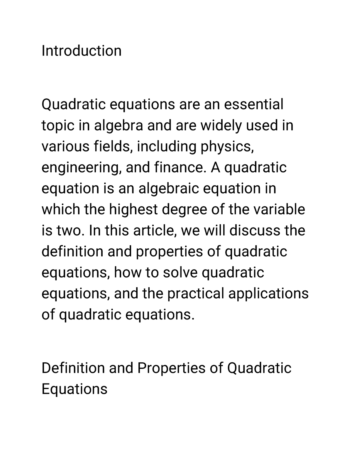 essay on quadratic equations