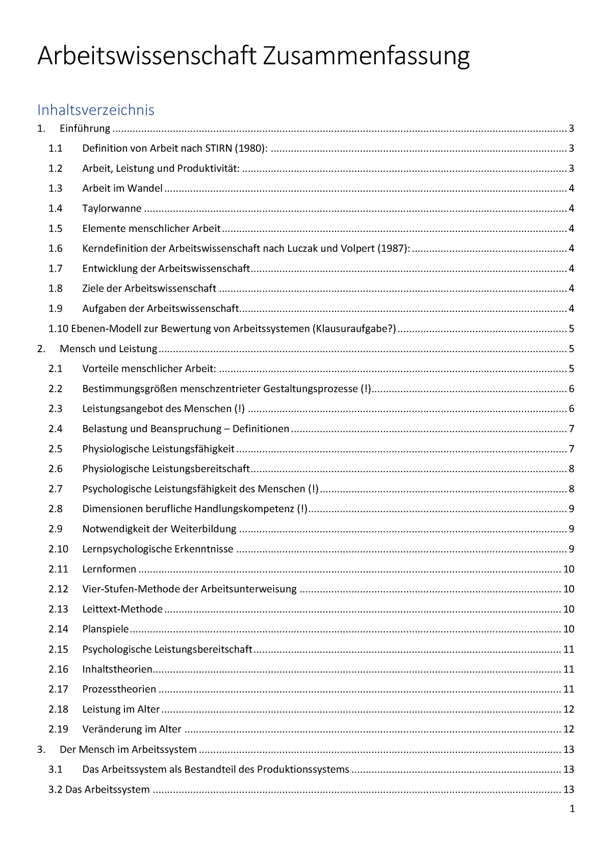 Arbeitswissenschaft Zusammenfassung - Arbeitswissenschaft ...