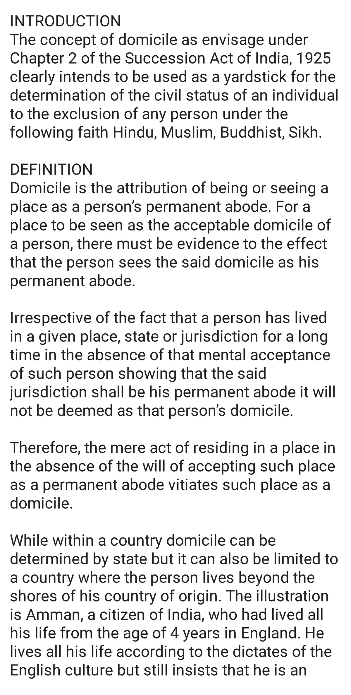 Domicile under Mohammadean law - INTRODUCTION The concept of domicile ...