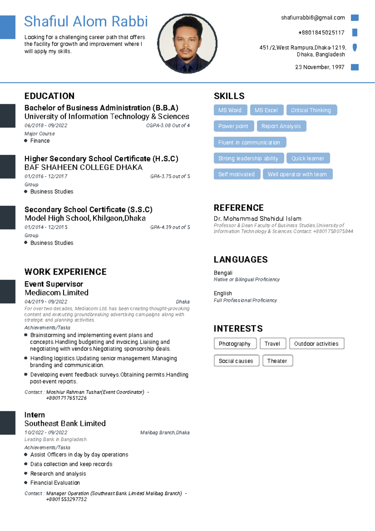 Shafiul's Resume - Shafiul Alom Rabbi Looking for a challenging career ...